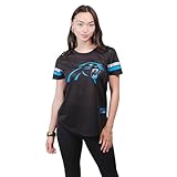 Ultra Game NFL Carolina Panthers Womenss Soft Mesh Jersey Varsity Stripe Jock Tag Crew Neck Tee Shirt Top, Team Color, Small