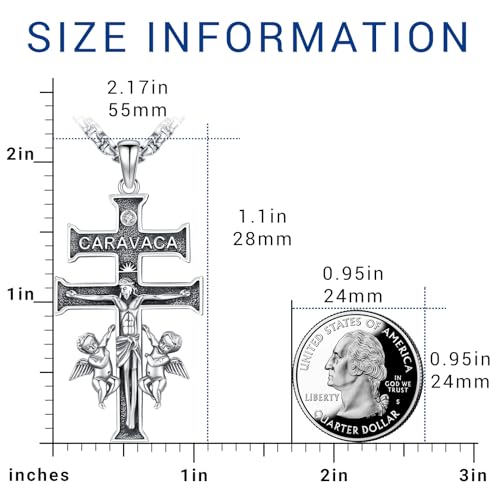 Image of Eusense Cross Necklace for Women Men Crucifix Pendant Sterling Silver 925 Cruz De Caravaca Cross Jesus Crucifix Jewelry