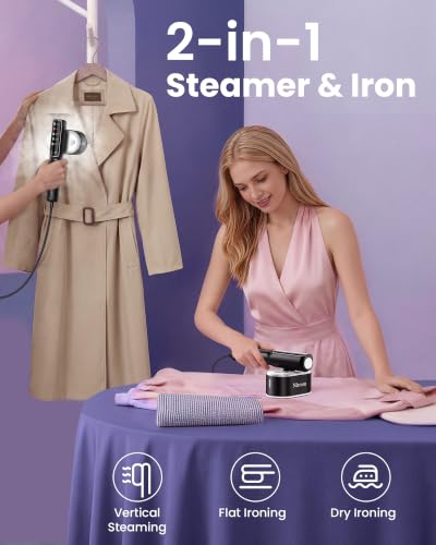 Image of Travel Steamer for Clothes, 110-240V Dual Voltage Portable Steamer | 1200W Fast Heat in 15s, 140ml Tank, 5 Fabric Settings, 2 in 1 Handheld Garment Steamer & Iron for Business, Global and Europe