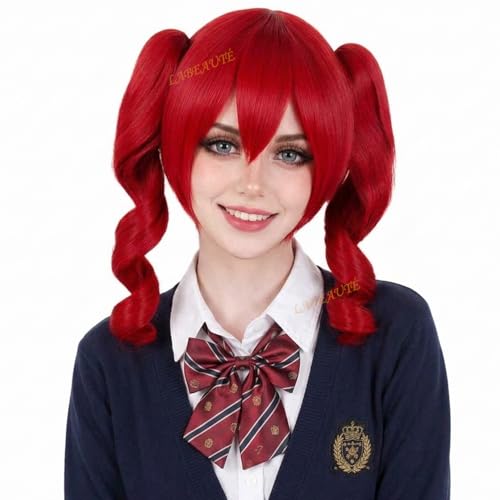 Image of LABEAUTE Red Cosplay Wig with Double Pigtails High Quality Heat Resistant Synthetic Anime Wig for Cosplay Virtual Idol Role Play