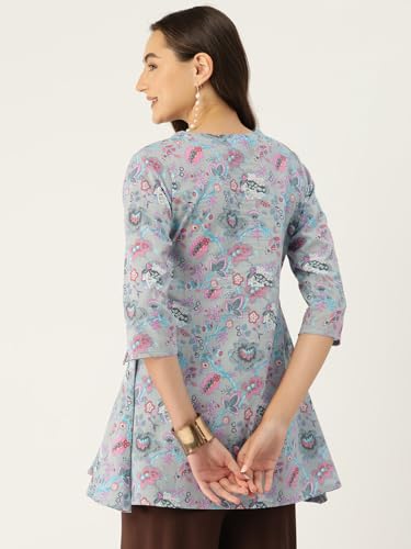Image of feranoid Floral Print Angrakha 3 Sleeves Flared Kurti