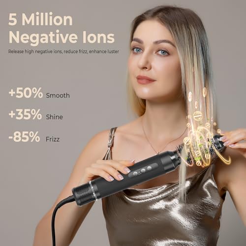 Image of Hair Dryer Brush 7 in ONE, Brush Blow Dryer with Diffuser,Powerful Blow Dryer Brush with Air Curler for Hair,Ionic Hot Air Brush Fast Dry, Volumize, Curls, Straight, Hair Styling Tools 100-120V