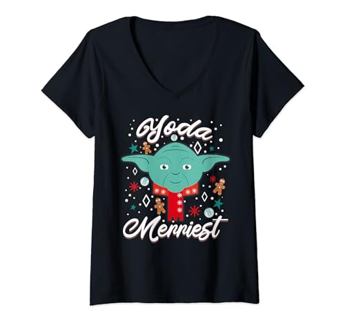 T-shirt Star Wars Noël pour femme avec col en V et motif Yoda