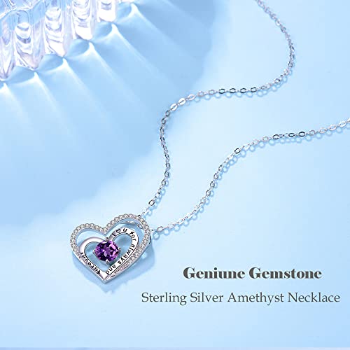 ELDA & CO. Christmas Birthday Gifts for Mom Wife Amethyst Necklace Sterling Silver Double Hearts I Love You for Always and Forever Jewelry - Image 3