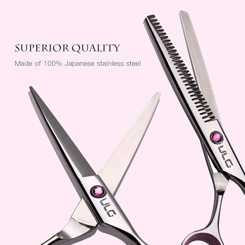 Image of Hair Cutting Scissors Thinning Shears Kit ULG Professional Hairdressing Texturizing Salon Razor Edge Scissor Japanese Stainless Steel 6.5 inch Pink