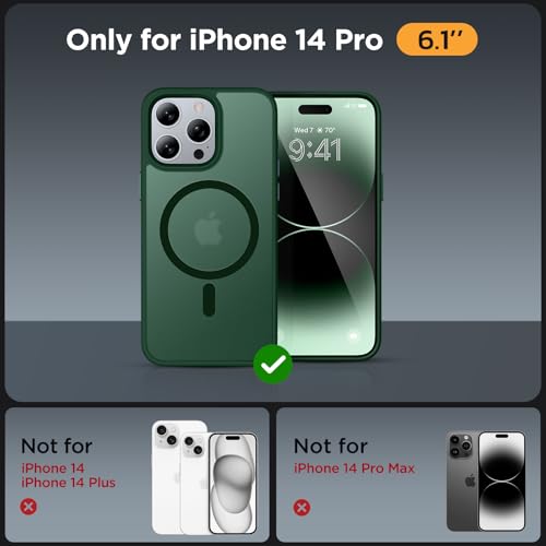 Image of Miracase Magnetic Series Designed for iPhone 14 Pro Case [Compatible with MagSafe] [with 2X Screen Protectors] Anti-Fingerprint, Magnetic Charger Case for iPhone 14 Pro 6.1 inch - Dark Green