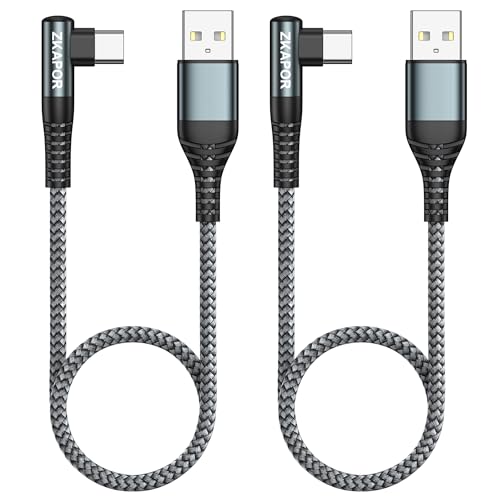 ZKAPOR Câble USB C [30CM, Lot de 2], 90 Degrés Câble USB C Charge Rapide 3.1A Nylon Tressé Cable Type C Angle Droit pour iPhone 15 Pro Max, Samsung Galaxy...