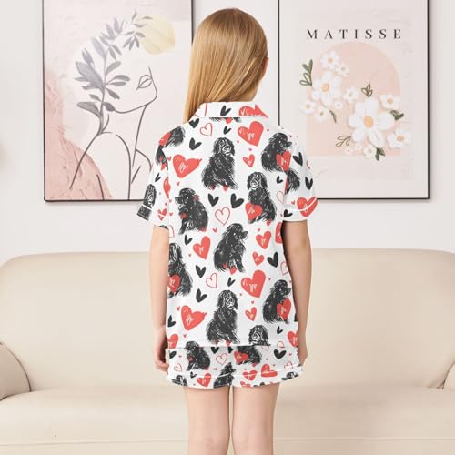 ALAZA Black Puppy Dog with Heart Satin Pajamas Set Short Sleeve Button Down Sleepwear Summer Pjs 2 Piece4