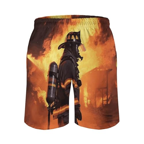 Firefighter Fireman Flame Mens Swim Trunks Quick Dry Hawaii Bathing Suit Board Shorts with Mesh Lining-3