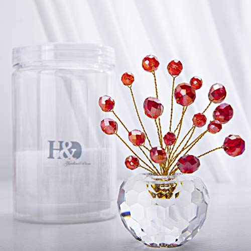 H&D Crystal Money Tree Statue Round Rondelle Beads Souvenir Collection Desktop Paperweight Car Decoration (Red)