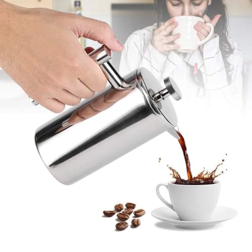 Miuly Small French Press Coffee Maker,12OZ/350ML Stainless Steel Insulated Coffee Press,Stainless Steel French Press with 2 Fliters 0.35 Liter (12oz, Sliver)