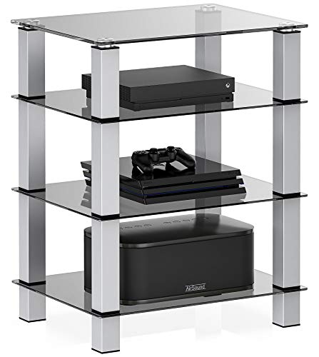 FITUEYES AV Component Media Stand Audio Rack 4-Tier Entertainment Shelves TV Stand for Entertainment Center Stereo Cabinet - Luxury Gray