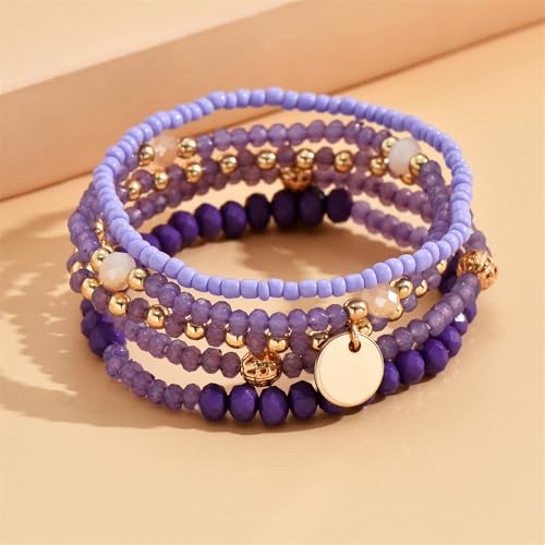 Fuqimanman2020 5Pcs Boho Stackable Crystal Beaded Bracelets for Women Colorful Multilayered Rice Beaded Adjustable Bracelet Set Summer Beach Bohemian Jewelry Gift2