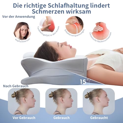 Fyova Nackenkissen, ergonomisches Memory-Schaum-Kissen zur Linderung von Nackenschmerzen mit atmungsaktivem Kissenbezug, konturiertes Nackenstützkissen für Seiten-, Rücken- und Bauchschläfer