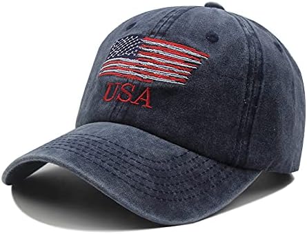 USA Baseball Cap American Flag Washed Hat Adjustable Cotton Unconstructed Embroidered Cap