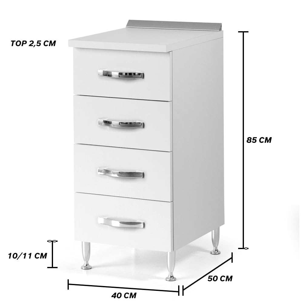 REDÒKASA Cassettiera per cucina componibile da 40 cm con 4 cassetti, realizzata in legno 100% MADE IN ITALY (Bianco con cassetti Bianco Frassino)