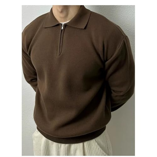 Men's Long Sleeve Pullover Solid Half Zipper Sweaters V-Neck Knitted Oversized Breathable Sweater3