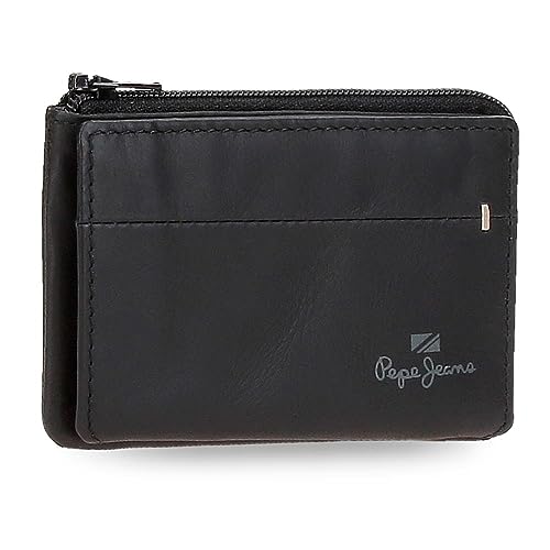 Pepe Jeans Staple Monedero con Tarjetero Negro 11x7x1,5 cms Piel