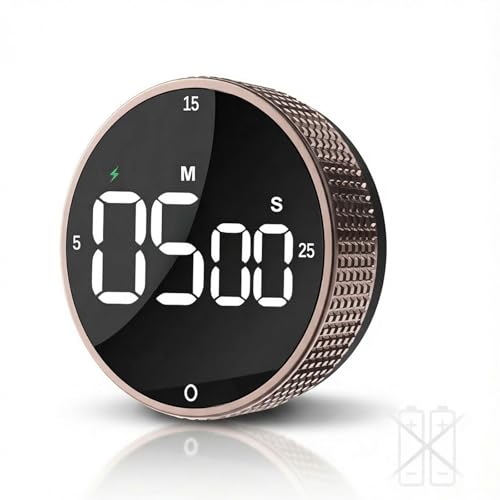 Wiederaufladbarer magnetischer digitaler Küchentimer mit großem LED-Display, lautem Alarm, 3 Voreinstellungen (5/15/25 Min.), 3 Lautstärkestufen – ideal für Küche, Lernen, Fitness & Büro(Braun)