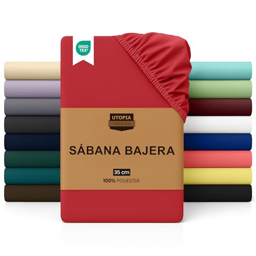 Utopia Bedding Sabana Bajera 160x200 - Rojo - Bolsillo Profundo - Microfibra Cepillada (Cama 160)