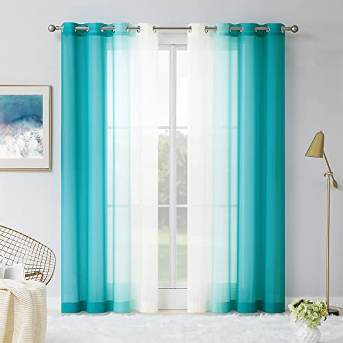 Melodieux Teal Ombre Sheer Curtains 84 Inches Long for Living