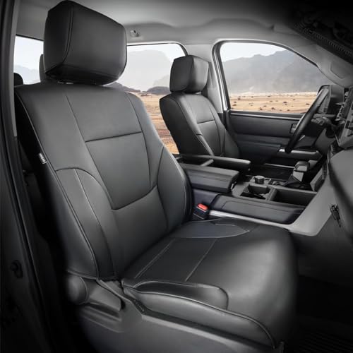 CoverCenter® for Toyota Tundra Seat Covers 2025 2024 2023 2022, Custom-Fit Full Set Seat Cover for 2022-2025 Toyota Tundra CrewMax/Double Cab All Black Durable Luxury Leather Trucks Accessories