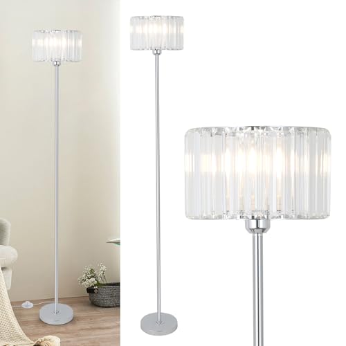 Rayofly Stehlampe Wohnzimmer Chrom, Modern Kristall Stehlampe mit Glas Lampenschirm, Silber Kristall Stehlampen mit Fußschalter, Crystal Floor Lamp, Glas Stehleuchte für Schlafzimmer Kinderzimmer Büro Rayofly Stehlampe Wohnzimmer Chrom, Modern Kristall Stehlampe mit Glas Lampenschirm, Silber Kristall Stehlampen mit Fußschalter, Crystal Floor Lamp, Glas Stehleuchte für Schlafzimmer Kinderzimmer Büro