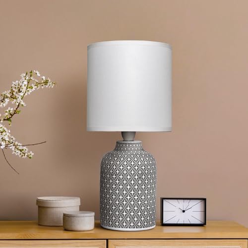 Image of MAGIK Moroccan Hue Decorative Table Lamp (Grey) | Concrete Base with Off-White Fabric Shade | Includes 5W LED Bulb | E14 Holder | Ambient Lighting for Bedroom, Living Room & Office | 1.3m Cord