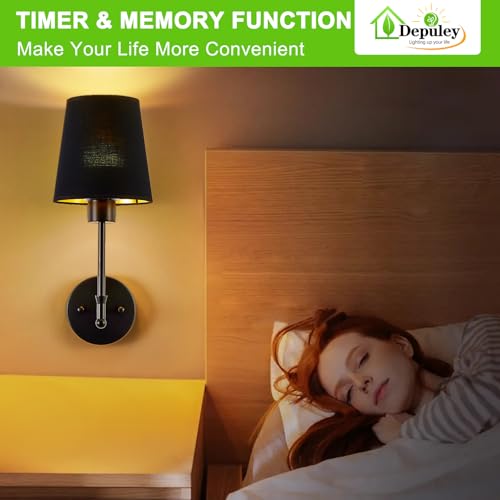 Image of Depuley Battery Operated Wall Sconce: 24 inch Set of 2 Wireless Wall Lights with Remote for Bedroom - Rechargeable 15 Colors Black Wall Lamp for Living Room Hallway Home Decor