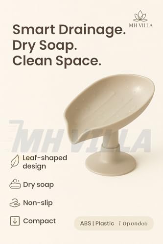 Image of Self Draining Soap Holder with Suction Base - Pack of 2 (Multi-Color) | Waterproof Leaf Shape Soap Dish Stand for Bathroom & Kitchen