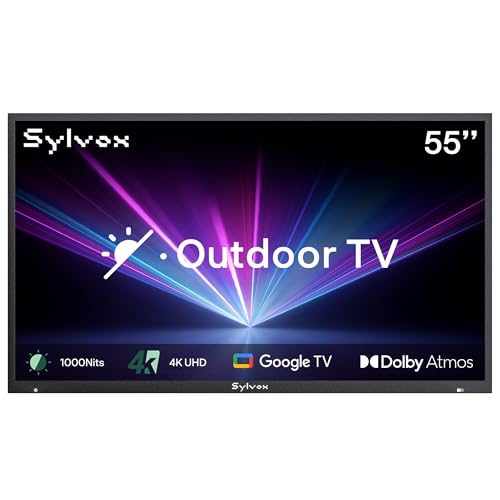 SYLVOX New 55” Outdoor Smart TV, Superior Waterproof Performance, Upgraded Matte Finish for Enhanced Anti-Glare Effect, Full Metal, with Dolby Atoms, 1000nits, Partial Sun Deck Pro 2.0+ Series