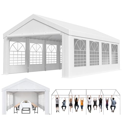 Homall Partyzelt 4x8,Metall Gestell Gartenzelt,Pavillon Wasserdicht 560g/m² PE-Plane,Zelt Stabil-22 Bodenhaken 4 Windfesten Seilen,UV-Schutz 50+Große Luxus Hochzeitszelt Gartenpavillon32m²,Weiß