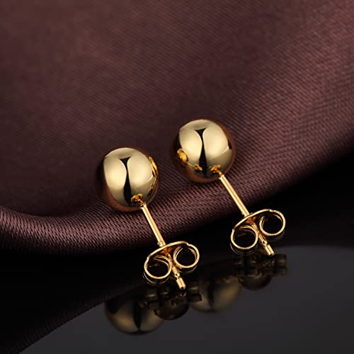 JiayangJY 18K Gold Plated Sterling Silver Ball Stud Earrings for Women Men, Round High Polished Balls Studs Hypoallergenic, Butterfly Back (4mm/ 5mm/ 6mm/ 7mm/ 8mm)2
