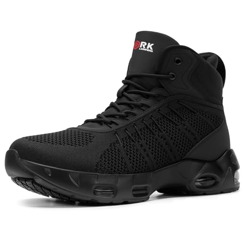 LARNMERN Rutschfeste Arbeitsstiefel Herren Militärische Taktische Leicht Strapazierfähig Kampfstiefel Arbeits Wanderstiefel Rutschfest Boot,Schwarz 42 EU