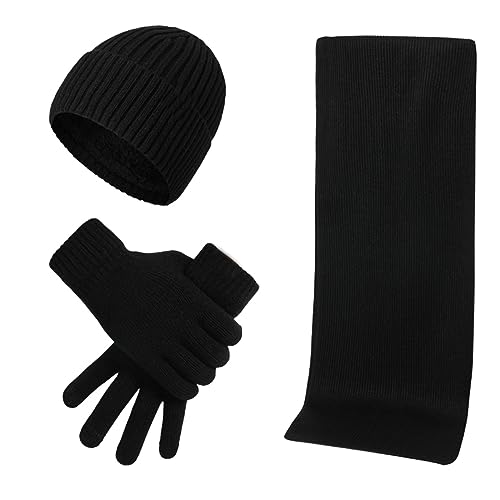 Irzaki Mens Winter Hat Scarf and Golves Set - Touch Screen Gloves - Knitted Hats - Thermal Long Scarf - Fleece Lined for Men and Women Outdoor Sports
