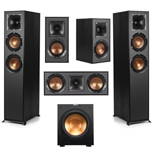 Klipsch Reference 5.1 Home Theater Pack with 2X R-620F Floorstanding Speaker, R-12SW Subwoofer, R-52C Center Channel Speaker and 2X R-41M Bookshelf Speaker, Black