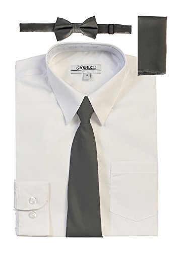 Image of Gioberti Boy's Long Sleeve Dress Shirt + Solid Tie, Bow Tie, and Hanky