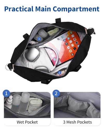 Narwey Carry on luaggage 22x14x9 Airlines Approved Foldable Carry on Bag Travel Duffel Packable Duffle with Wet Pocket Overnight for Women and Men 40L (Black)4