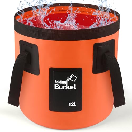 Collapsible Bucket 12L Plumbers Folding Bucket Portable Garden Buckets Lightweight Camping Storage Water Container Tub for Camping Hiking Fishing Gardening Car Washing Household Cleaning Supplies