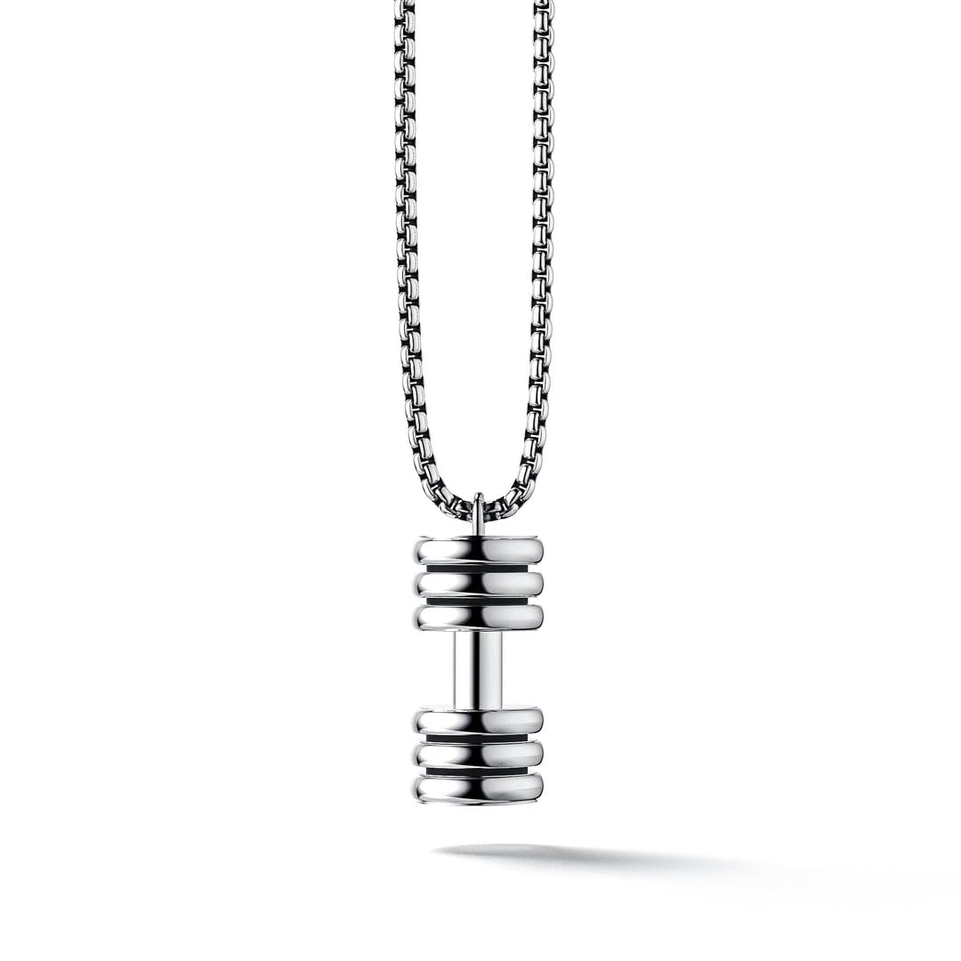 Dumbbell Pendant Necklace in 925 Sterling Silver | Gym Fitness Inspired Unisex Silver Pendant | Minimal Polished Charm for Men and Women-image-36