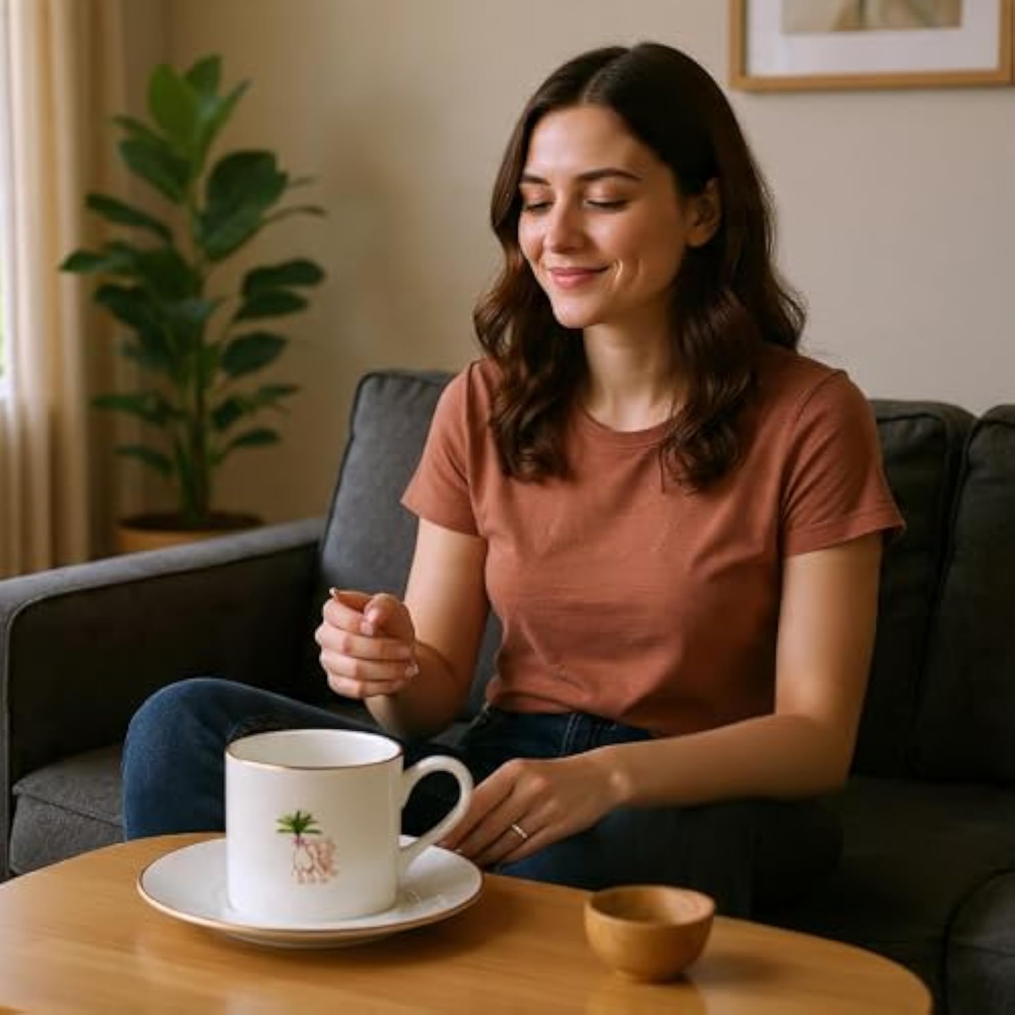 Fine Ceramic Tea Cup & Saucer Set with Peacock Print