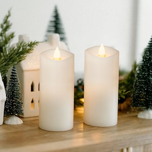 Image of 2PCS, 3 x 7 inches Flameless Candle with Remote Control, 3D Flickering Wick, Real Wax, Battery Candles,with Timer,Battery Powered Candles,for Holiday Home Decor,White
