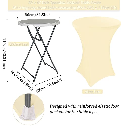 Image of 4 Pack 32x43 Inch Cocktail Table Cover Spandex Stretch Square Corners Tablecloth, Beige Cocktail Round Table Cloth, Fitted High Top Table for Bar, Weddings, Birthday, Banquet, Party (Beige)
