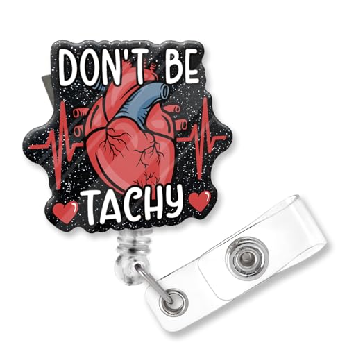 ZBCFSCSB Don't Be Tachy Funny Black Glitter Badge Scroll Holder with Metal Clip, Cute Heart Badge Nurse Hospital Work Accessory, Gift for Nurse Cardiologist Cardiology Student Heart Anatomy