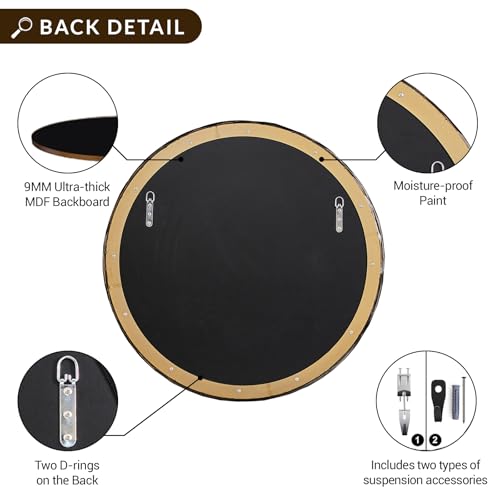 Image of ANDY STAR Hand-Forged Round Bathroom Mirror, 28 Inch Antique Oil Rubbed Bronze Hammered Circular Mirror, for Wall Decor, Entryway, Bedroom, Fireplace, Solid Steel Frame