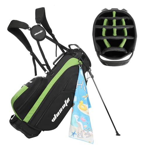 Golf Stand Bag Nylon Lightweight 14 Way Divider 6 Zipperd Pockets Golf Club Bag with Handle Rain Cover Dual Shoulder Straps Golf Towel for Men and Women(Green)