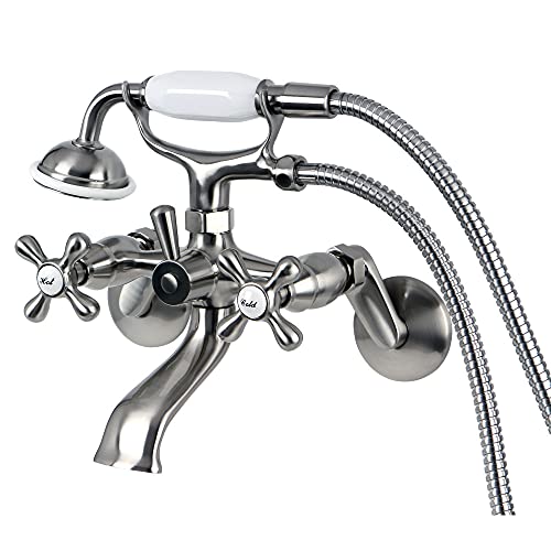 Kingston Brass KS266SN Kingston Clawfoot Tub Faucet, 6-Inch Adjustable Center, Brushed Nickel