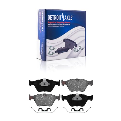 Image of Detroit Axle - Front Brake Kit for 2001-2003 BMW 525i, 1997-2000 528i | Drilled & Slotted Disc Brake Rotors Ceramic Brake Pads w /Hardware Replacement