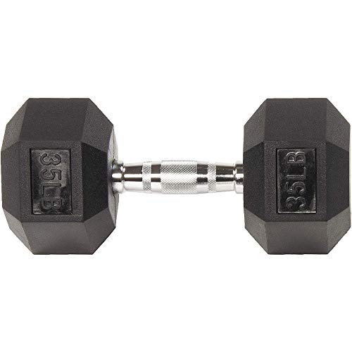 BalanceFrom Rubber Encased Hex Dumbbell in Pairs or Singles Black