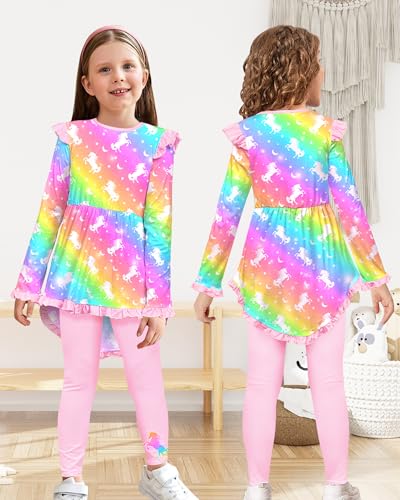 Image of Toddler Kids Girls Clothes Set Stylish Ruffled Tops and Pants Clothing Sets 2 Piece Outfits Size 4-9